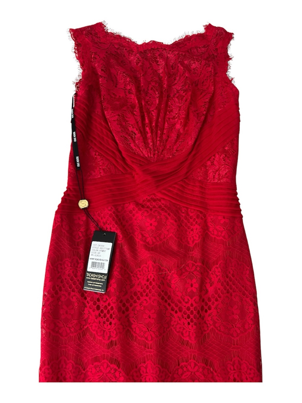 Tadashi Shoji Vibrant Red Lace Evening Dress - Picture 2 of 6